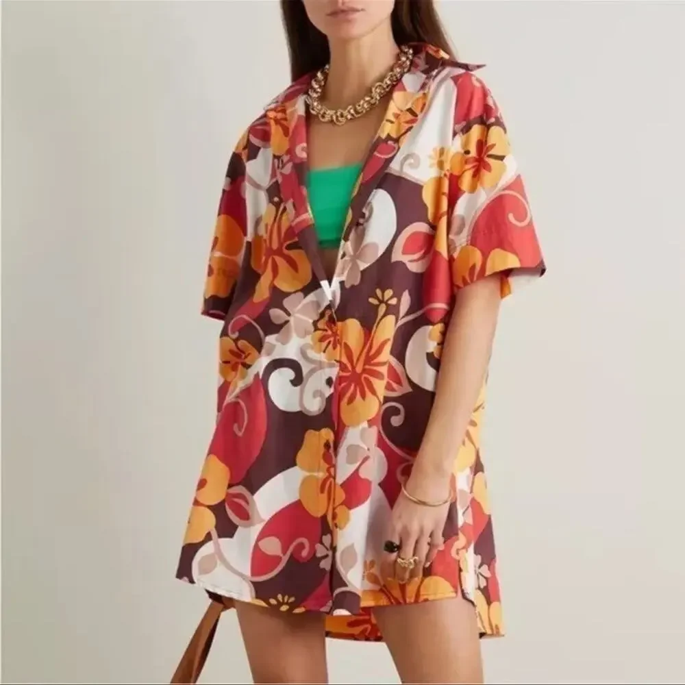 Faithfull the Brand "Tropicana" Cotton Shirt Dress Cover Up retail 189.00 USA 4 - Picture 2 of 7